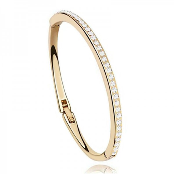 Slim lined Rose Gold Plated Bangle with Czech Crystals