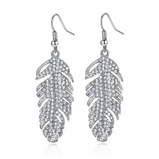 Rhodium Plated Feather Drop Earrings Made with crystals from Swarovski®