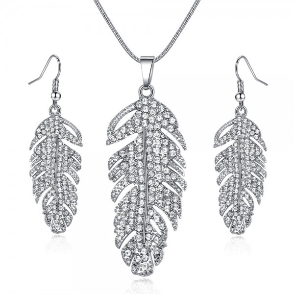FEATHER DROP EARRINGS & PENDANT SET Made with Crystals from Swarovski®