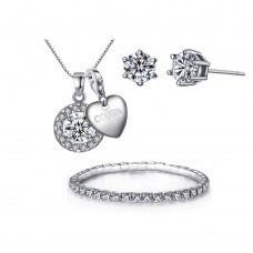 SOLITAIRE CIRCLE PENDANT, EARRING & BRACELET TRI-SET INCLUDING CHOICE OF CHARM