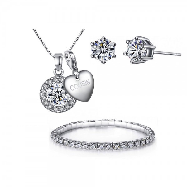 SOLITAIRE CIRCLE PENDANT, EARRING & BRACELET TRI-SET INCLUDING CHOICE OF CHARM