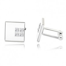 Rhodium Plated Cufflinks Made with Cubic Zirconia Crystals