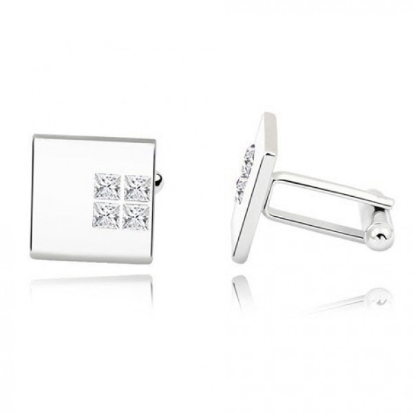 Rhodium Plated Cufflinks Made with Cubic Zirconia Crystals