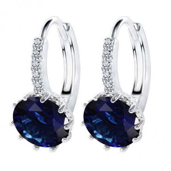 Brilliant Cut Blue Lab-Created Sapphire Rhodium Plated Earrings