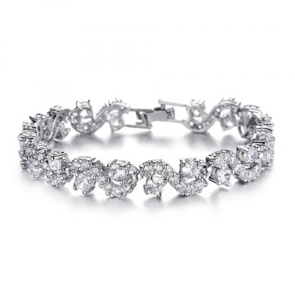 Clear Crystal Wavelet Bracelet with Clear Stones for Women