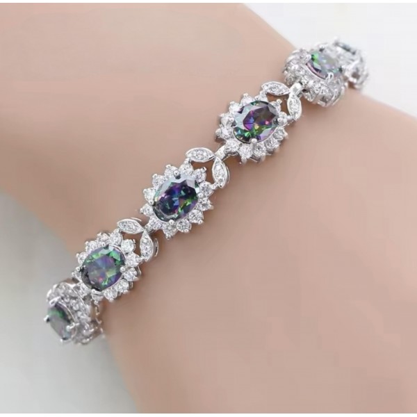 Rainbow Quartz Oval Crystal Bracelet for Women