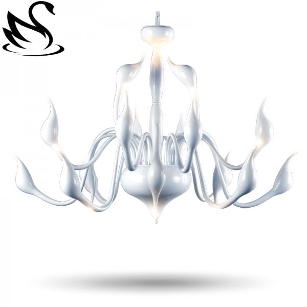 White Gloss Swan Chandelier 12