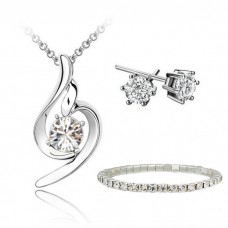 Clear Swirl Pendant & Earrings Set with Rhodium Plated Plating & Single Row Tennis Bracelet
