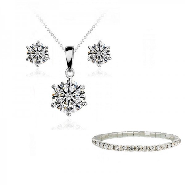 Solitaire Pendant, Stud Earings with crystals from Swarovski® and Single Row Tennis Bracelet