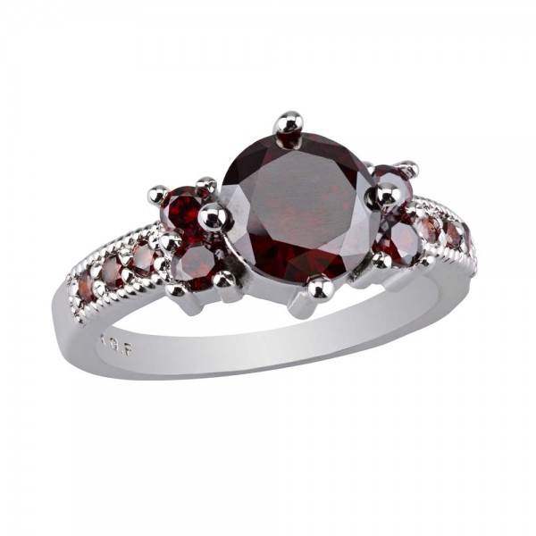 2.33 CARAT Red Ruby Brilliant Cut Rhodium Plated Rings