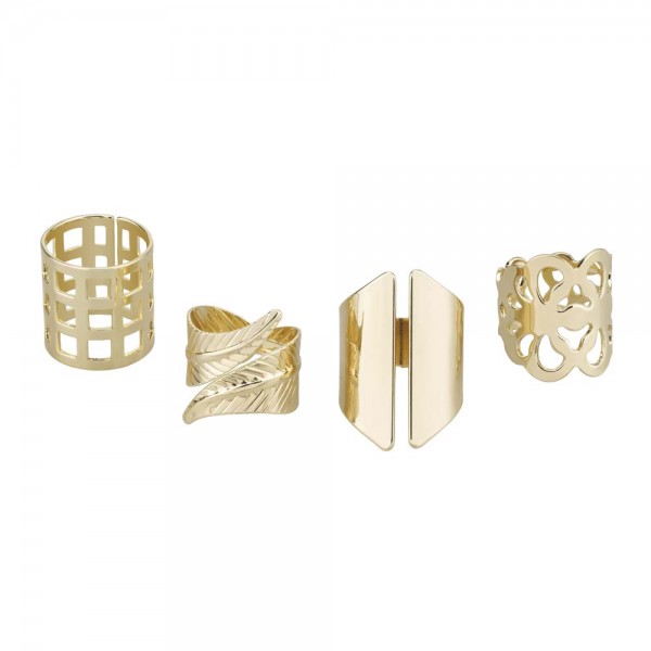 Set of 4 Yellow Gold Colour Dress Fashion Rings