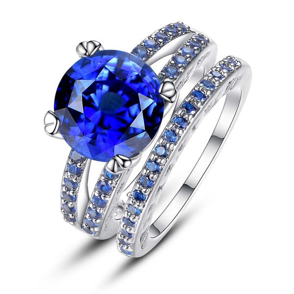 2.33 CARAT Brilliant Cut Blue Lab-Created Sapphire Rhodium Plated Ring
