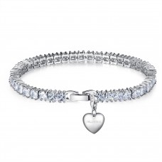7ct Emerald Cut Lab-Created Sapphire Rhodium Plated Tennis Bracelet With Charms