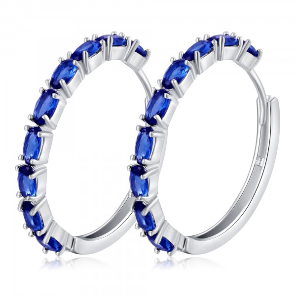 4.0CT Oval Cut Blue Lab-Created Sapphire Rhodium Plated Earrings