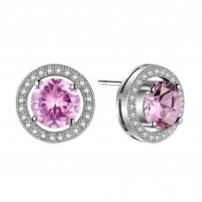 BRILLIANT CUT PINK LAB-CREATED SAPPHIRE RHODIUM PLATED EARRINGS
