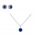 BRILLIANT CUT BLUE LAB-CREATED SAPPHIRE RHODIUM PLATED EARRINGS AND PENDANT SET