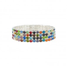 Four Row Multi Coloured Tennis Bracelet plated with Sterling Silver & Cubic Zirconia
