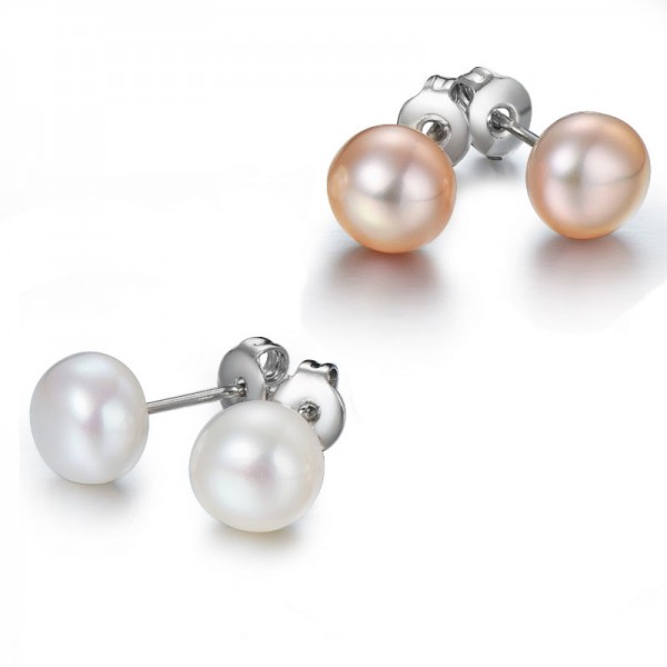 Pink & White Freshwater Pearl Earrings Set with Sterling Silver