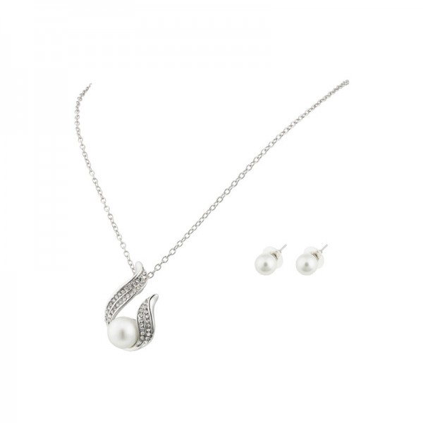 White Pearl Pendant & Earring Set with crystals from Swarovski®