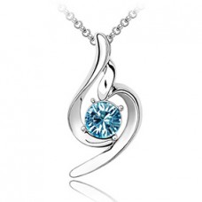 Ocean Blue Swirl Rhodium Plated Ring Pendant Made with Czech Crystals